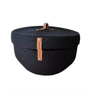 Vente chaude noir coton corde panier à linge mignon vêtements organisateur pour garde-robe enfants jouets panier de rangement avec couvercle - Product Image 3