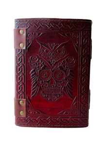 Handmade Owl Embossed In Skull Pattern Horror Look Halloween Genuine Leather Hardcover Notebook With Double Antique Brass C-Lock - Product Image 2