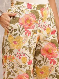 ชุดคุर्ตาผ้าฝ้ายแท้พิมพ์ลายดอกไม้สำหรับผู้หญิง พร้อมกางเกงปาลาซโซ สไตล์อินเดีย-ปากีสถาน ชุดสัลวาร์ คามีซ - Product Image 5