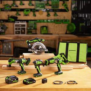 Ensemble combiné sans fil 24V sans balais 6-en-1 : Perceuse-visseuse à percussion, Scie circulaire 6,5 pouces, Scie sabre, Outil oscillant, Lampe de poche, Tout en plastique - Product Image 2