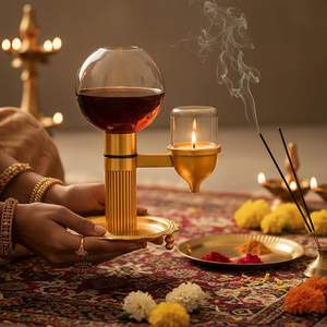 Best Quality Brass Akhand Medium Jyoti Candlestick Holder Elegant <b>Glass</b> <b>Shade</b> Christmas Handmade Eco-Friendly Home Decoration - Product Image 2