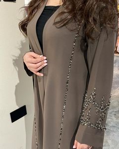 Traditional Solid Islamic Modest Dress Women Long Abaya <b>Cardigan</b> Made <b>Silk</b> Embroidery Dubai Style Anti-Wrinkle Prayer Adults - Product Image 1