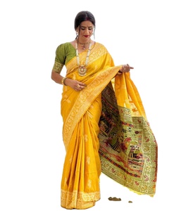 Sari de seda cruda suave de dos tonos, estilo sureño indio, color morado brillante, listo para tejer, con blusa sin coser a bajo precio. - Product Image 1