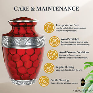 โกศเผาศพทำมือ สีแดงและสีเงิน สำหรับผู้ใหญ่ ขนาด 10 นิ้ว พร้อมถุงกำมะหยี่ เป็นมิตรกับสิ่งแวดล้อม ทนทาน คุณภาพพรีเมียม - Product Image 6