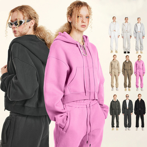 2025 invierno Europa y América Y2K Sudadera con capucha con estampado personalizado de algodón pesado Sudadera con capucha recortada universal con cremallera para mujer - Product Image 1