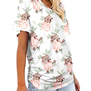 T-shirts unis pour femmes grande taille, col en V, demi-manches, vêtements d'extérieur anti-rétrécissement pour dames à un prix abordable - Product Image 1