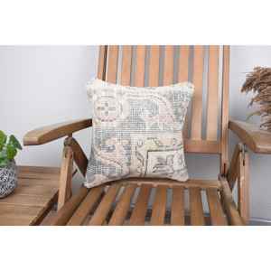 Beige Kilim Wool Pillow 14x14 Inch Luxury Vintage <b>Fluffy</b> Embroidered Rustic Throw Pillow for <b>Bedding</b> or Floor Use - Product Image 1