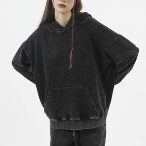 Vente en gros de sweat à capuche personnalisé pour hommes lavé à l'acide 500gsm coton épais éponge solide brodé étiquette personnalisée pas cher - Product Image 5