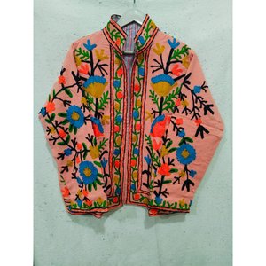 Veste en toile de coton brodée de fleurs XXL - Product Image 1