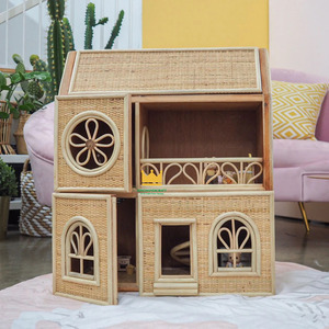 Maison de poupée en rotin de haute qualité 2 étages cinq chambres luxueuses - Product Image 4