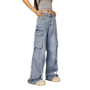 กางเกงยีนส์ทรงหลวมขากว้างสำหรับผู้หญิงกางเกงยีนส์สไตล์คาร์โก้มีกระเป๋าสไตล์ลำลองและมีสไตล์ - Product Image 3