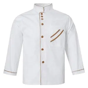 Günstige Uniform Koch mantel mit Tasche Custom Restaurant Hotel 50% Baumwolle Männer und Frauen taillierte Küchen jacke