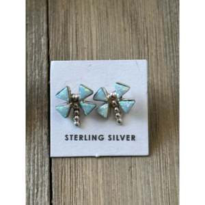 Navajo Made <b>Sterling</b> <b>Silver</b> Opal Inlay Dragonfly <b>Stud</b> <b>Earrings</b> - Product Image 4