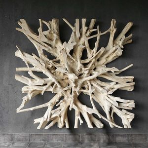 Paravent pliant artisanal en racine de teck, structure abstraite tressée et entrelacée, panneau fixe opaque, style Art Déco - Product Image 3