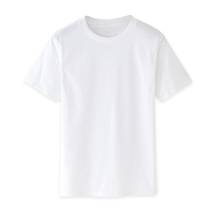 เสื้อยืดคอกลมแขนสั้นสีขาวล้วนสำหรับผู้ชาย ผ้าฝ้าย 100% ทรงปกติ สวมใส่สบาย สีพื้น - Product Image 1