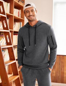 Luxury 500GSM Heavyweight Cotton Tracksuit Men Oversized Hoodie Pants Set Embossed Logo Deep Charcoal Grey Streetwear - Product Image 4
