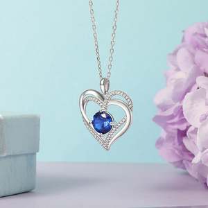 Jeulia Eternal Love Double Heart Birthstone Necklace Gold Plated <b>Chain</b> - Product Image 4