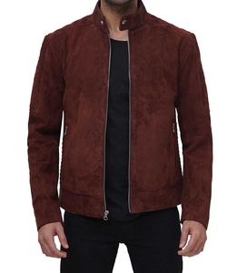 Blouson matelassé en cuir véritable marron rouge pour homme, col montant de haute qualité, broderie de lettres, logo frontal, hiver - Product Image 5