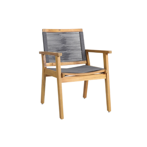 Ensemble de salle à manger d'extérieur moderne en teck avec chaises en corde tressée à la main, 6 places, teck massif, hôtel, appartement, villa, mobilier de patio - Product Image 4