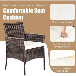 Lot de 2 fauteuils empilables en osier pour patio, chaises de salle à manger au design français, coussins mixtes marron en rotin PE et aluminium pour balcon - Product Image 5