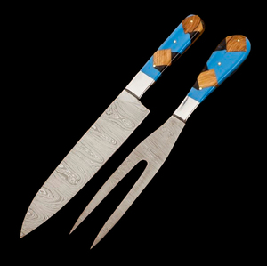 Ensemble de fourchettes à lame en acier Damas VG10 personnalisées pour couteaux de cuisine BBQ en plein air - Product Image 2