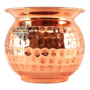 Lota Kalash de Cobre Puro con Diseño Martillado, Artículo Espiritual para Pooja, para Almacenamiento y Servicio de Agua en Diwali - Product Image 3