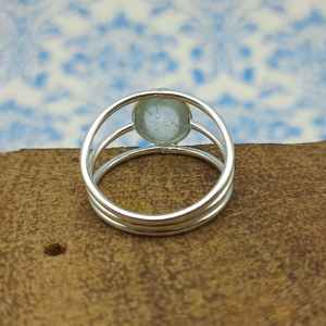Anillo de piedra de cabujón semipreciosa de Prehnita, Plata de Ley 925 con diamante, Midi estilo minimalista, artículo de regalo fino, joyería - Product Image 2