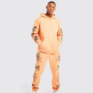 Nuevo diseño chándal 100% algodón pesado Puff impresión Logo pantalón y pulóver recortado Sudadera con capucha conjunto para hombres - Product Image 6