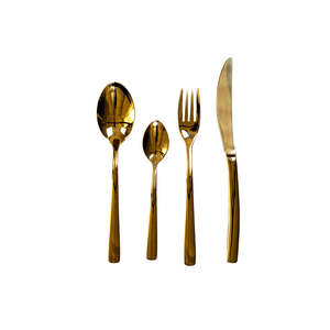 Juego de cubiertos de acero inoxidable de 5 piezas de estilo americano contemporáneo con asas de rayas doradas ecológicas para vajilla moderna - Product Image 3