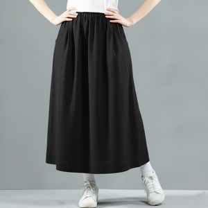 Jupe mi-longue décontractée pour femme, coupe ample, taille élastique, lavable, en spandex/polyester - Product Image 3