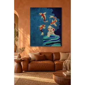 Fida, femme avec un poisson koi nageant dans ses cheveux, impression sur toile - Product Image 2
