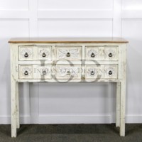 Console en bois massif de chêne indien, finition vieillie, style rustique antique, avec tiroirs, pour salon, chambre, salle à manger, cuisine, rangement