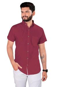 Vente en gros Chemise à manches courtes en satin de couleur bordeaux pour hommes, ne repasse pas, anti-rides, respirante, avec col, tenue professionnelle décontractée pour le travail - Product Image 3