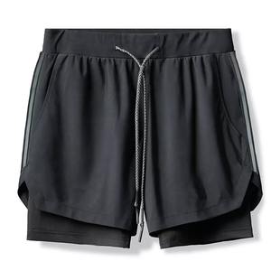 High Quality Sporty Solid 2 in 1 Quick Drying Breathable Mesh <b>Compression</b> Gym Training <b>Shorts</b> for <b>Men</b> - Product Image 1