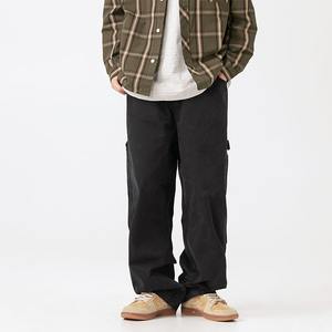 Pantalon en sergé lavé avec taille mi-élastique, triple couture, rivets décoratifs, bouton pieuvre et poche arrière brodée - Product Image 1