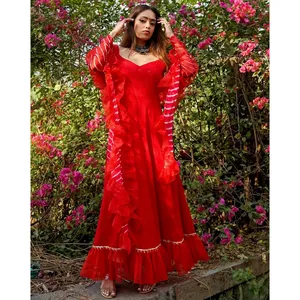 Gorgeous Red Frill Suit Ensemble Formal Casual Knitted Woven Apparel Autumn Spring Loose Fit Blazer Lace Womens Wear - Product Image 2