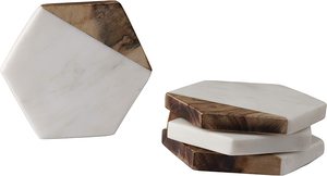 Marble & Mango Wood <b>Coasters</b> <b>Set</b> of 4 Round Drink <b>Coasters</b> with Holder Handmade Table Protection Home Decor - Product Image 2