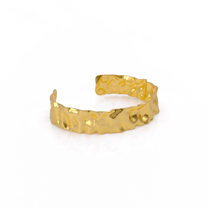 Brazalete de latón chapado en oro con declaración de moda para mujer Brazalete abierto ancho con textura martillada - Product Image 2