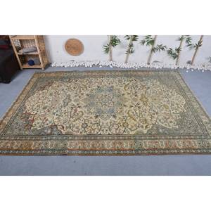 Alfombra de lana azul beige china tradicional Vintage área grande 6,5X9,5 pies patrón de retazos viscosa con respaldo de látex para pasillo - Product Image 1