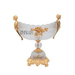 Vases jumeaux décoratifs en cristal en laiton massif faits à la main avec bol de pièce maîtresse classique - Product Image 4