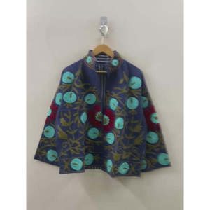Hand-Embroidered <b>Reversible</b> Waffle Cotton <b>Jacket</b> the Indigo Bloom for Spring Season - Product Image 5