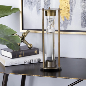 Sablier en métal au design unique, bien poli, décoration de table, sculpture moderne, sablier en verre - Product Image 2
