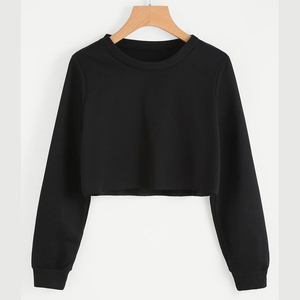 Long <b>Sleeve</b> Crewneck Crop Top Casual Solid Custom logo Workout Cropped Pullover <b>Sweatshirt</b> for Women's Customized Breathable - Product Image 2