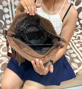 New Western Style Hair on Hide Fur Suede Leather Fringe Bag High Quality <b>Boho</b> Women Fur Leather Unique Middle Concho Fringe Bags - Product Image 6