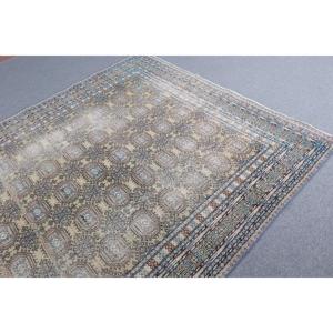 พรมวินเทจสไตล์ตุรกี ขนาดใหญ่ 6.4x9.5 ฟุต สีน้ำเงินน้ำตาล ลายต้นไม้และพืช พรมทำจากขนสัตว์ - Product Image 5