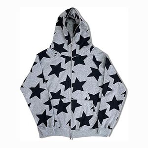 Sweats à capuche en molleton de coton personnalisés avec fermeture éclair intégrale, motif imprimé étoiles, taille XS, vêtements d'hiver décontractés pour hommes et femmes - Product Image 4