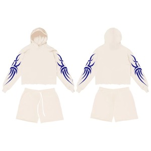 High Quality Custom Sublimation Wholesale <b>Men</b> <b>Plain</b> <b>Hoodie</b> Plus Size Custom Printing logo Sublimation <b>Hoodie</b> Set With Shorts - Product Image 2