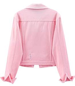 <b>Top</b> Selling Women Denim Jacket Light Wash Patch Sleeve Jean <b>Coat</b> Casual Fall Fashion Outerwear Denim Jacket - Product Image 2