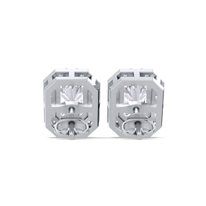 IGI Certified Lab Grown Diamond Radiant Cut Halo <b>Stud</b> Earrings Solid 925 Sterling <b>Silver</b> Rectangular Halo Diamond <b>Studs</b> - Product Image 2