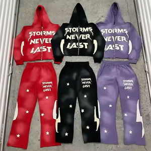 2026 Men's Custom Logo <b>Hoodies</b> & Sweatsuits Breathable Eyelets with Fleece Knit Panel Solid Streetwear Track Suits - Product Image 1